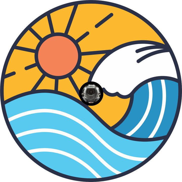 Sunshine & Beach Wave Geometric Spare Tire Cover - Jeep, RV, Bronco, Camper, Trailer, etc.