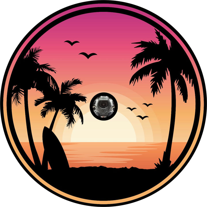 Tropical Beach Sunset Landscape Beautiful Spare Tire Cover for Jeep, RV, Camper, Trailers, & More