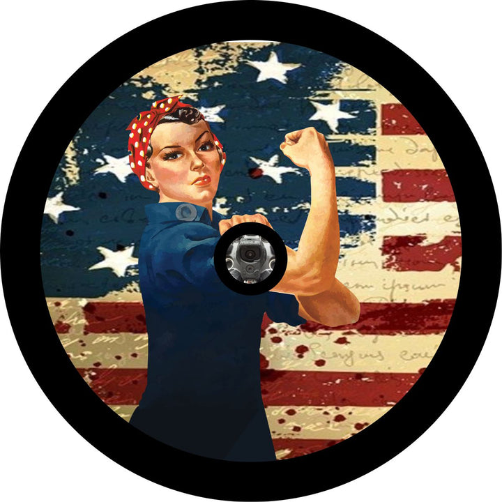 Rosie the Riveter Vintage Original American Flag Spare Tire Cover