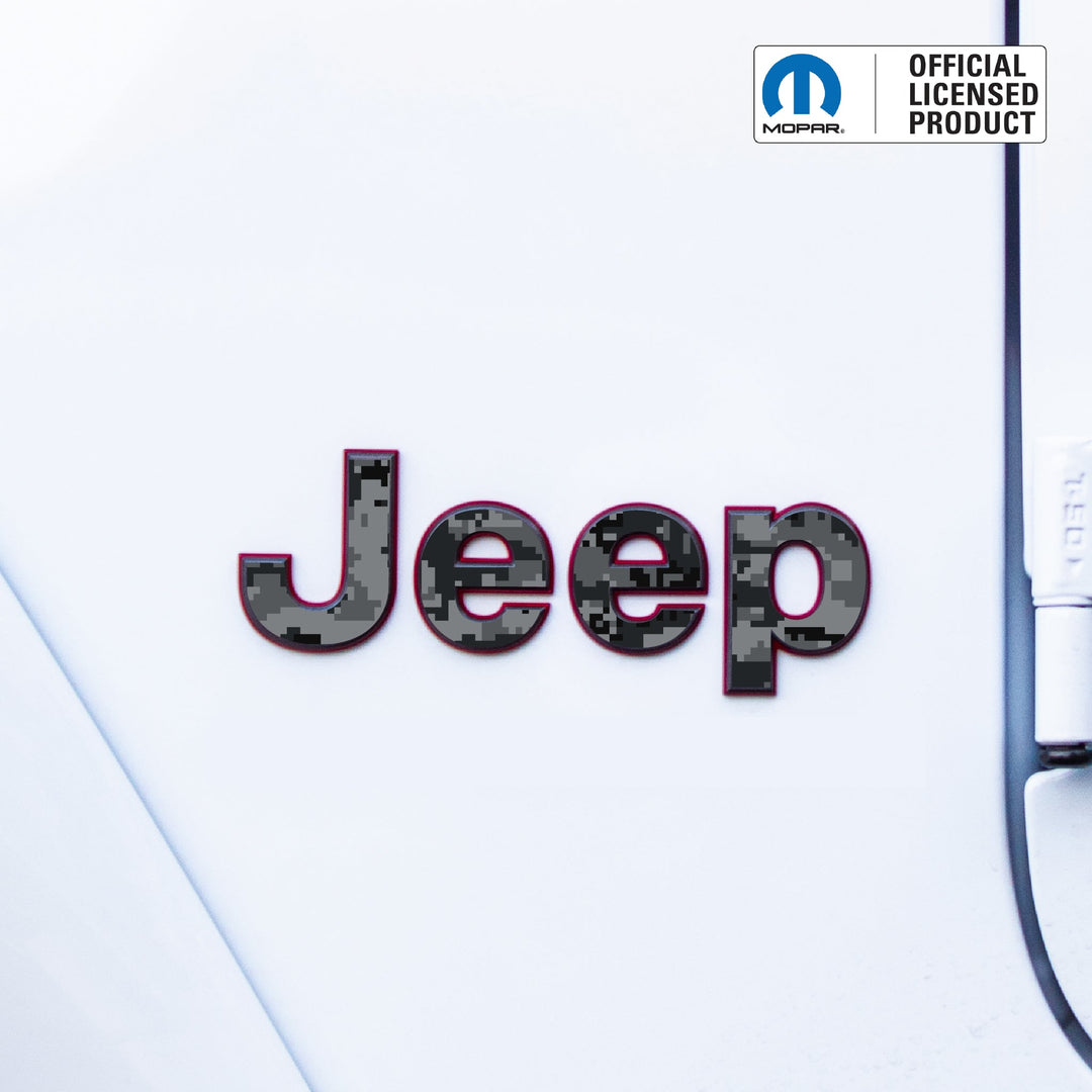 JEEP Wrangler Emblem Overlay Decal Set | Fits JL, JK, TJ &amp; YJ | Wrangler JL (2018+) | Black Digital Camo | Matte | Decal