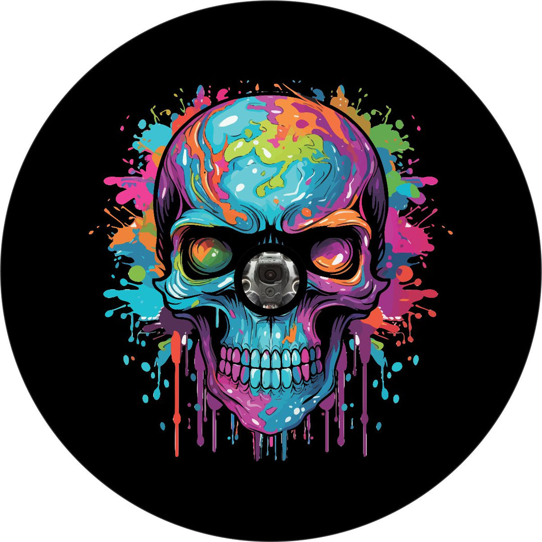 Watercolor Paint Splatter Skull Unique Spare Tire Cover for Jeeps, Broncos, RVs, Campers and more