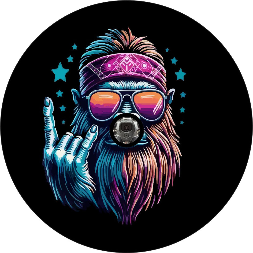 Sasquatch Rock On Hippie Bigfoot Spare Tire Cover for Broncos, RVs, Jeeps, Campers, Motorcoach, and More