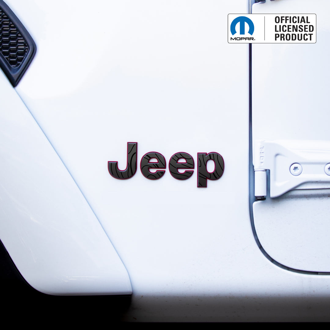 JEEP Wrangler Emblem Overlay Decal Set | Fits JL, JK, TJ &amp; YJ | Wrangler JL (2018+) | Black on Black Topo | Matte | Decal