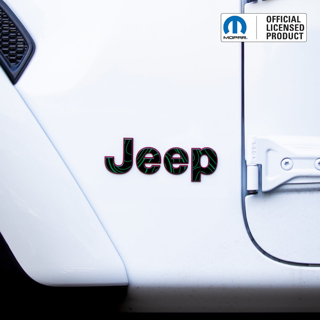 JEEP Wrangler Emblem Overlay Decal Set | Fits JL, JK, TJ &amp; YJ | Wrangler JL (2018+) | Green Topo | Matte | Decal