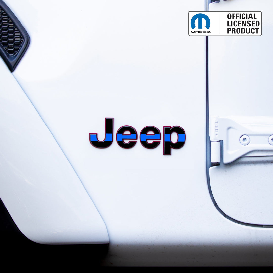 JEEP Wrangler Emblem Overlay Decal Set | Fits JL, JK, TJ &amp; YJ | Wrangler JL (2018+) | Thin Blue Line | Matte | Decal
