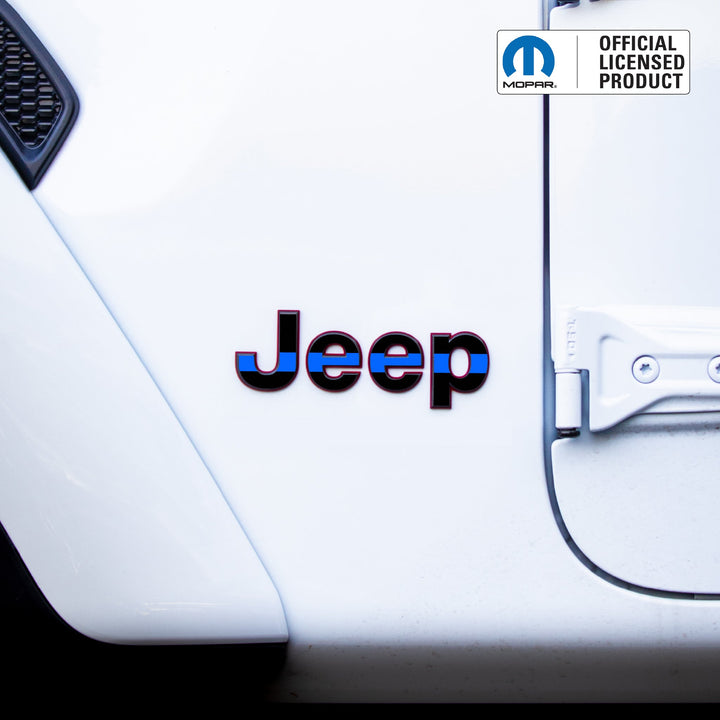 JEEP Wrangler Emblem Overlay Decal Set | Fits JL, JK, TJ &amp; YJ | Wrangler JL (2018+) | Thin Blue Line | Matte | Decal