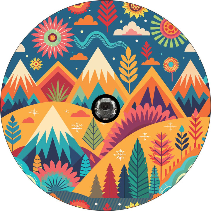 Colorful BOHO Ornamental Geometric Mountain Landscape Spare Tire Cover Design - Custom & Unique Spare Tire Covers