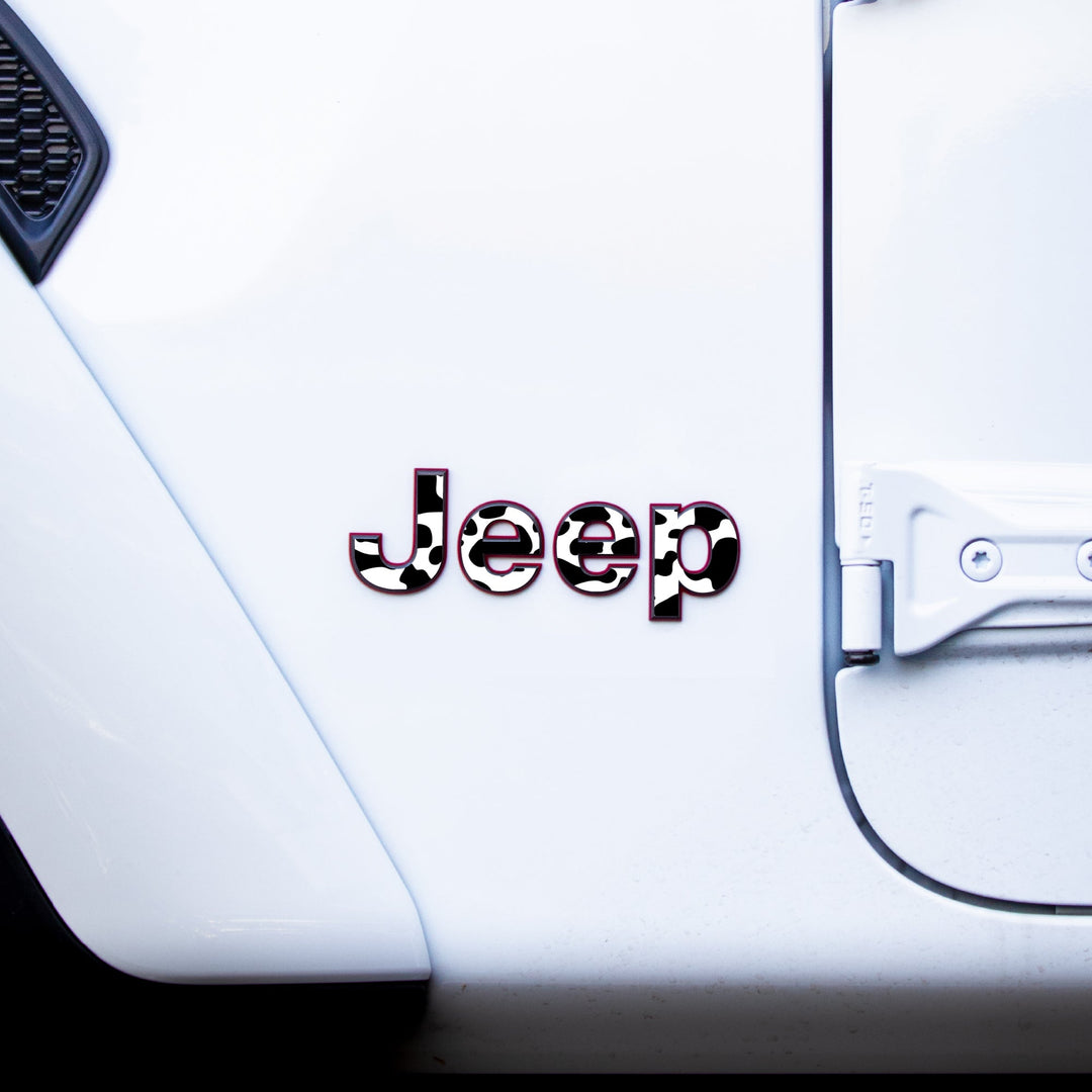 JEEP Wrangler Emblem Overlay Decal Set | Fits JL, JK, TJ &amp; YJ | Wrangler JL (2018+) | Black and White Cow | Matte | Decal
