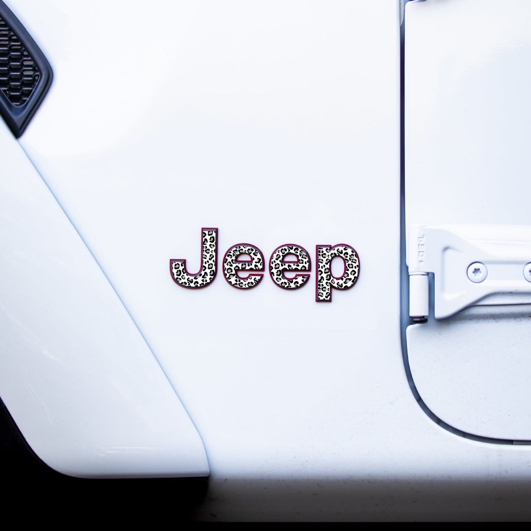 JEEP Wrangler Emblem Overlay Decal Set | Fits JL, JK, TJ &amp; YJ | Wrangler JL (2018+) | Black and White Leopard | Matte | Decal