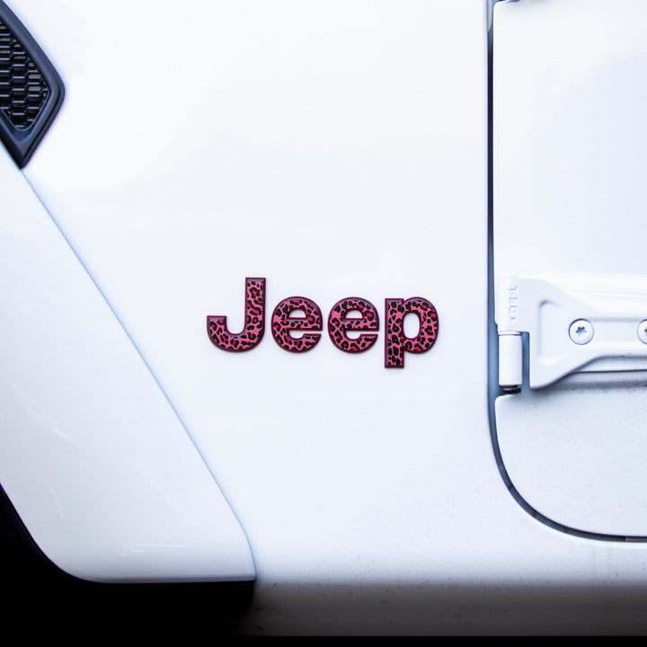 JEEP Wrangler Emblem Overlay Decal Set | Fits JL, JK, TJ &amp; YJ | Wrangler JL (2018+) | Pink Leopard | Matte | Decal