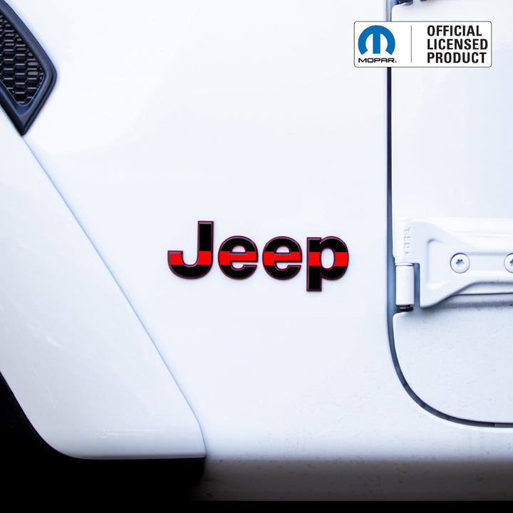 JEEP Wrangler Emblem Overlay Decal Set | Fits JL, JK, TJ &amp; YJ | Wrangler JL (2018+) | Thin Red Line | Matte | Decal