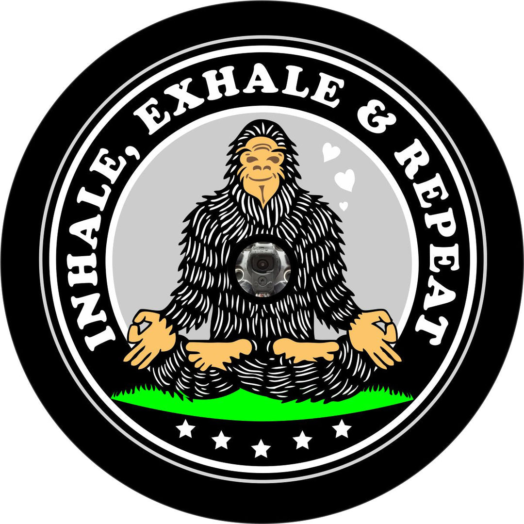 Zen Bigfoot Sasquatch Inhale, Exhale, & Repeat Funny Spare Tire Cover for Jeep, Bronco, RV, Camper, & More