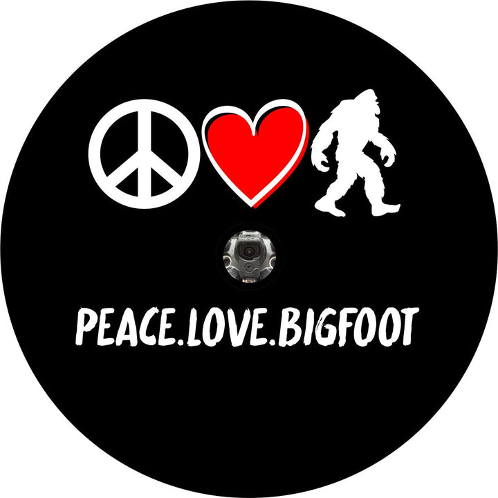 Peace Love Bigfoot Sasquatch Spare Tire Cover for Bronco, Jeep, RV, Camper, & More