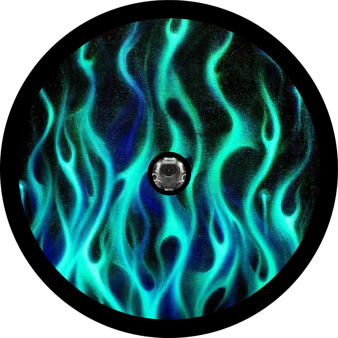 Flames - Teal/Turquoise Spare Tire Cover