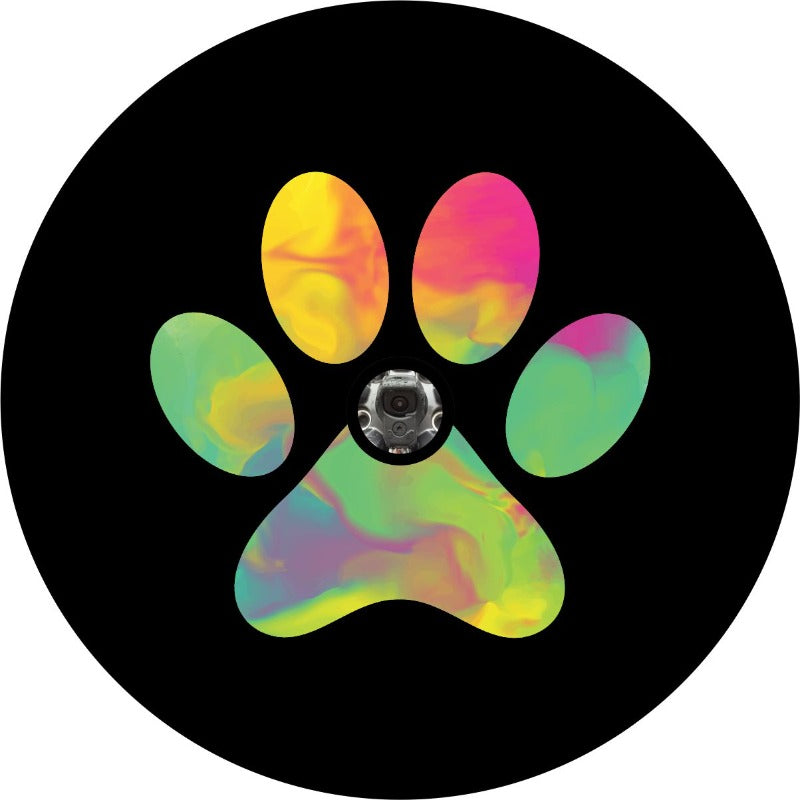 Tie Dye Dog Paw Print Spare Tire Cover for Jeep, RV, Bronco Camper & More