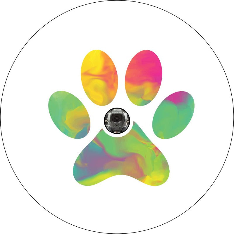 Tie Dye Dog Paw Print Spare Tire Cover for Jeep, RV, Bronco Camper & More