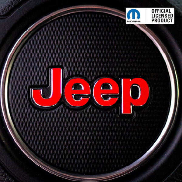 JEEP Steering Wheel Emblem Overlay Decal — 30+ Colors & Designs (Flag, Topo, Animal, Solid)