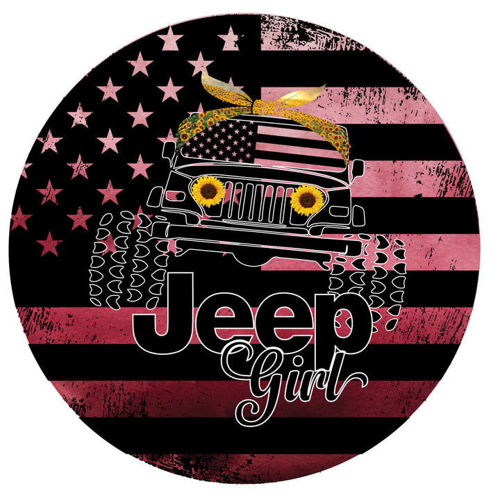 Ombre Pink Jeep Girl Sunflower & American Flag Cute Spare Tire Cover for Jeep Wrangler