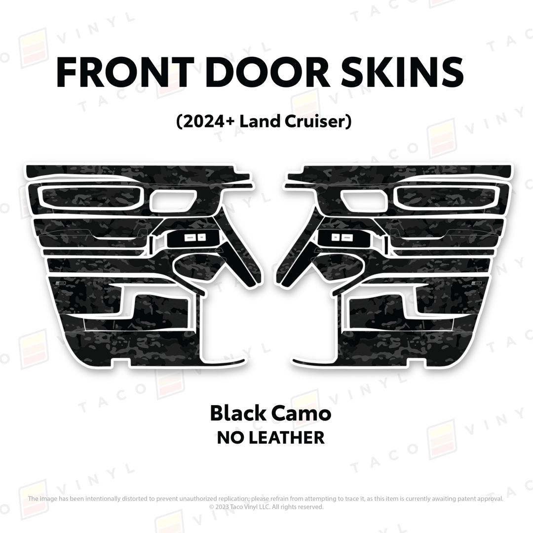 2024+ Land Cruiser 250 Door Skins | With Leather | Front Driver/Passenger | All Black (Most Popular) | Protective Vinyl