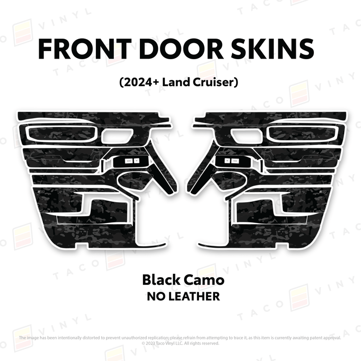 2024+ Land Cruiser 250 Door Skins | With Leather | Front Driver/Passenger | All Black (Most Popular) | Protective Vinyl