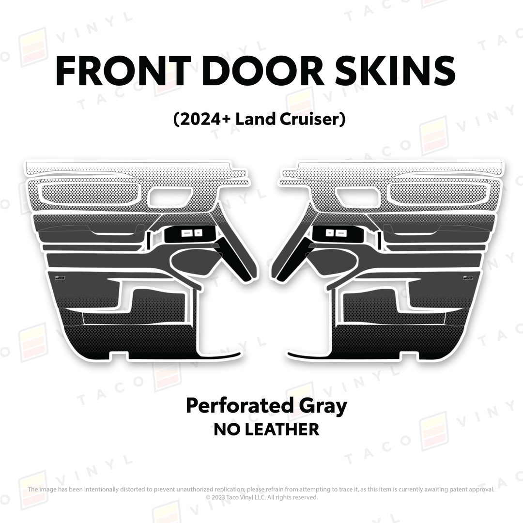 2024+ Land Cruiser 250 Door Skins | Without Leather | Front Driver/Passenger | Perforated Gray | Protective Vinyl