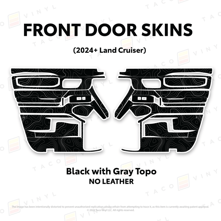 2024+ Land Cruiser 250 Door Skins | Without Leather | Front Driver/Passenger | Black w/Gray Topo | Protective Vinyl