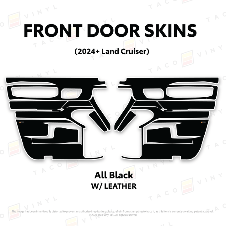 2024+ Land Cruiser 250 Door Skins | With Leather | Front Driver/Passenger | All Black (Most Popular) | Protective Vinyl
