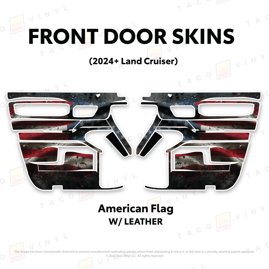 2024+ Land Cruiser 250 Door Skins | With Leather | Front Driver/Passenger | American Flag | Protective Vinyl