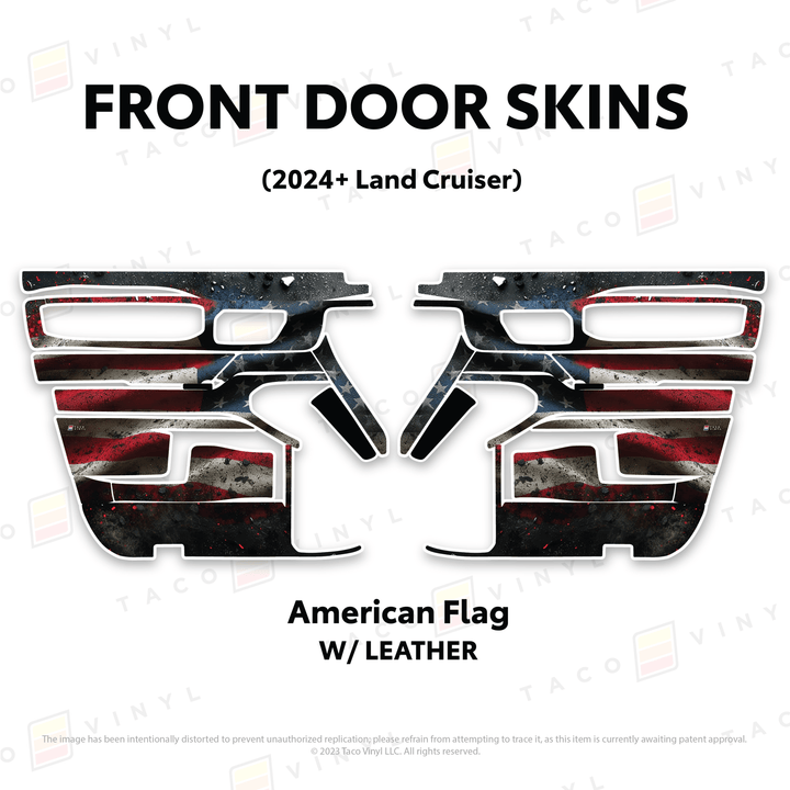 2024+ Land Cruiser 250 Door Skins | With Leather | Front Driver/Passenger | American Flag | Protective Vinyl