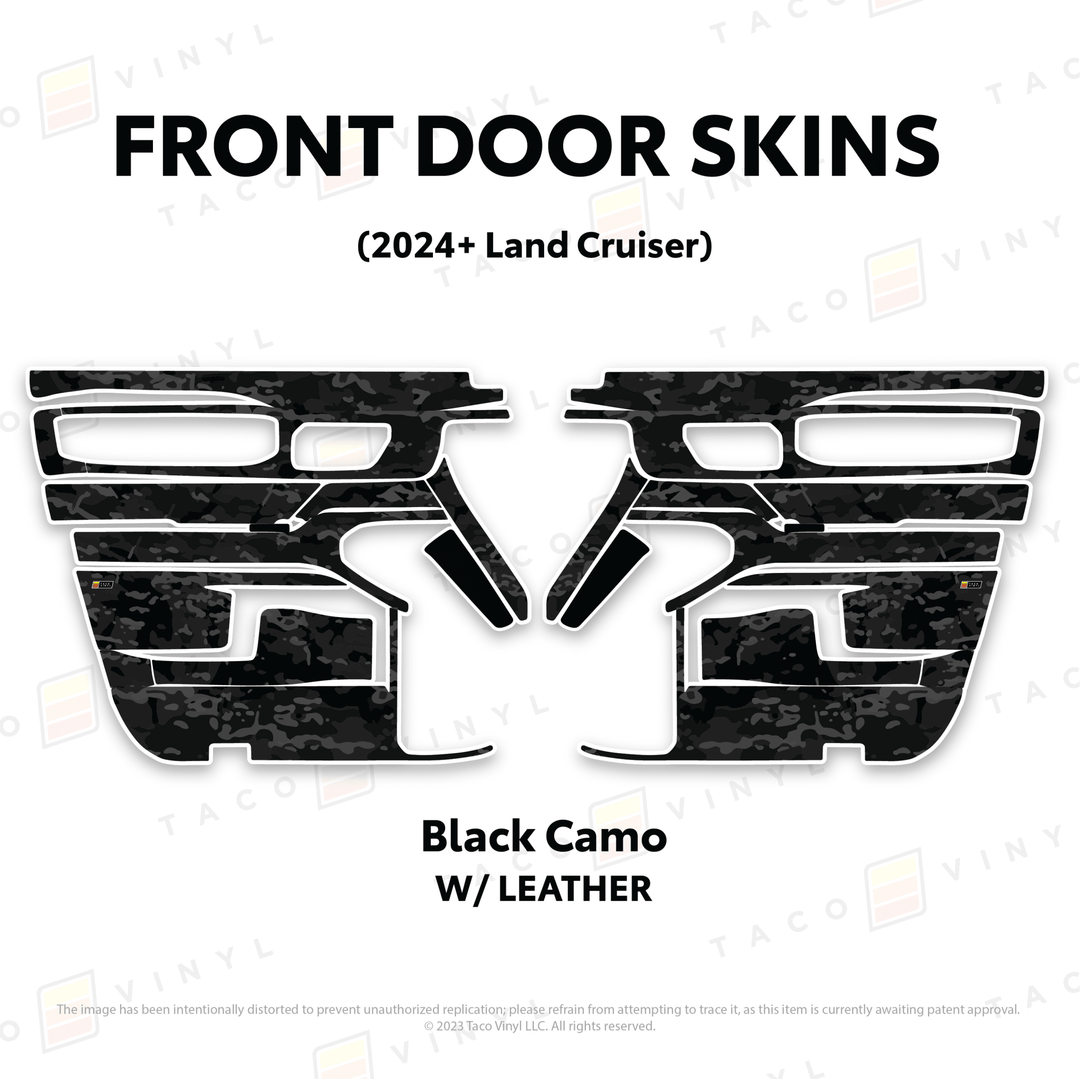 2024+ Land Cruiser 250 Door Skins | With Leather | Front Driver/Passenger | All Black (Most Popular) | Protective Vinyl