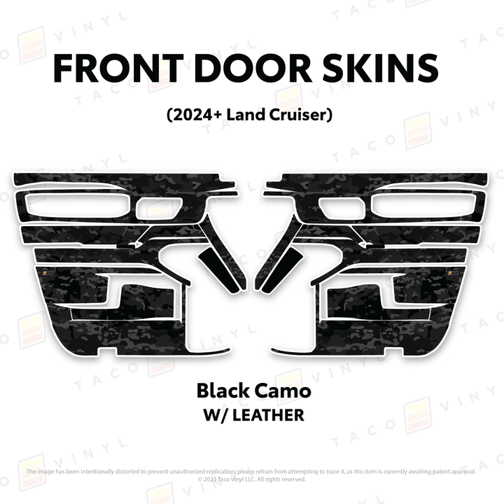 2024+ Land Cruiser 250 Door Skins | With Leather | Front Driver/Passenger | All Black (Most Popular) | Protective Vinyl