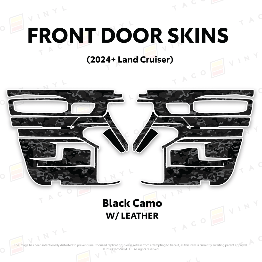2024+ Land Cruiser 250 Door Skins | With Leather | Front Driver/Passenger | Black Camo | Protective Vinyl