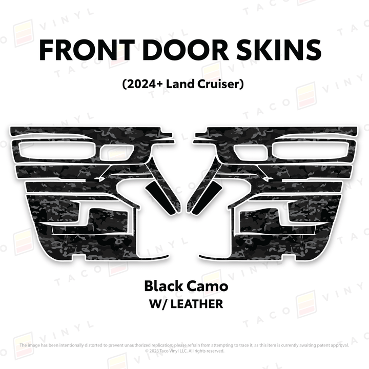 2024+ Land Cruiser 250 Door Skins | With Leather | Front Driver/Passenger | Black Camo | Protective Vinyl