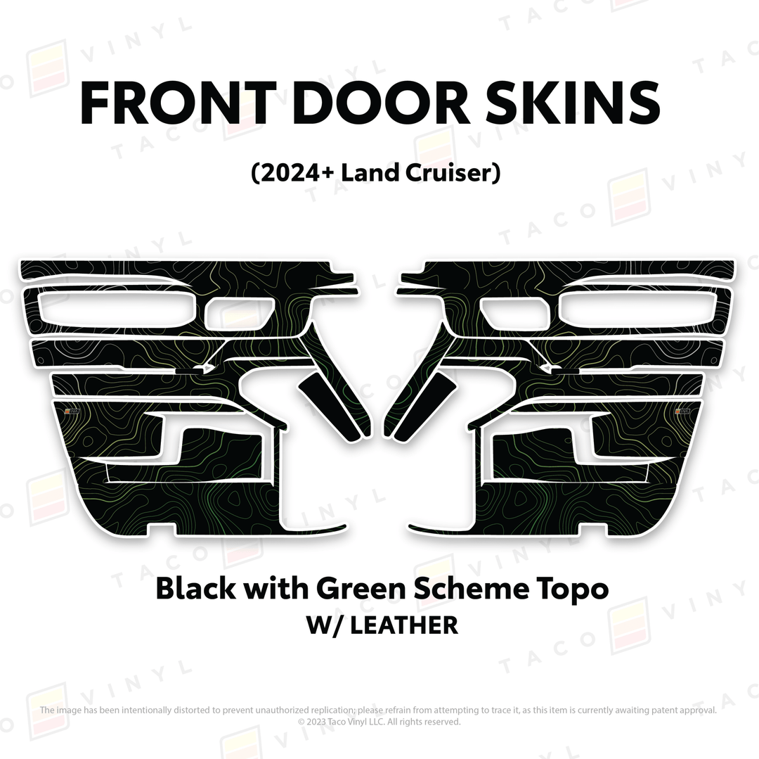 2024+ Land Cruiser 250 Door Skins | With Leather | Front Driver/Passenger | All Black (Most Popular) | Protective Vinyl
