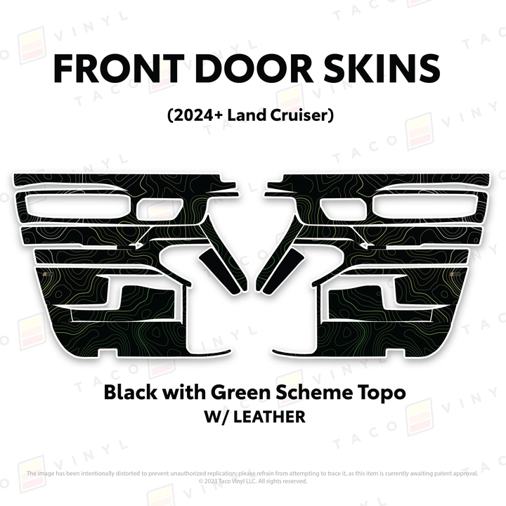 2024+ Land Cruiser 250 Door Skins | With Leather | Front Driver/Passenger | All Black (Most Popular) | Protective Vinyl