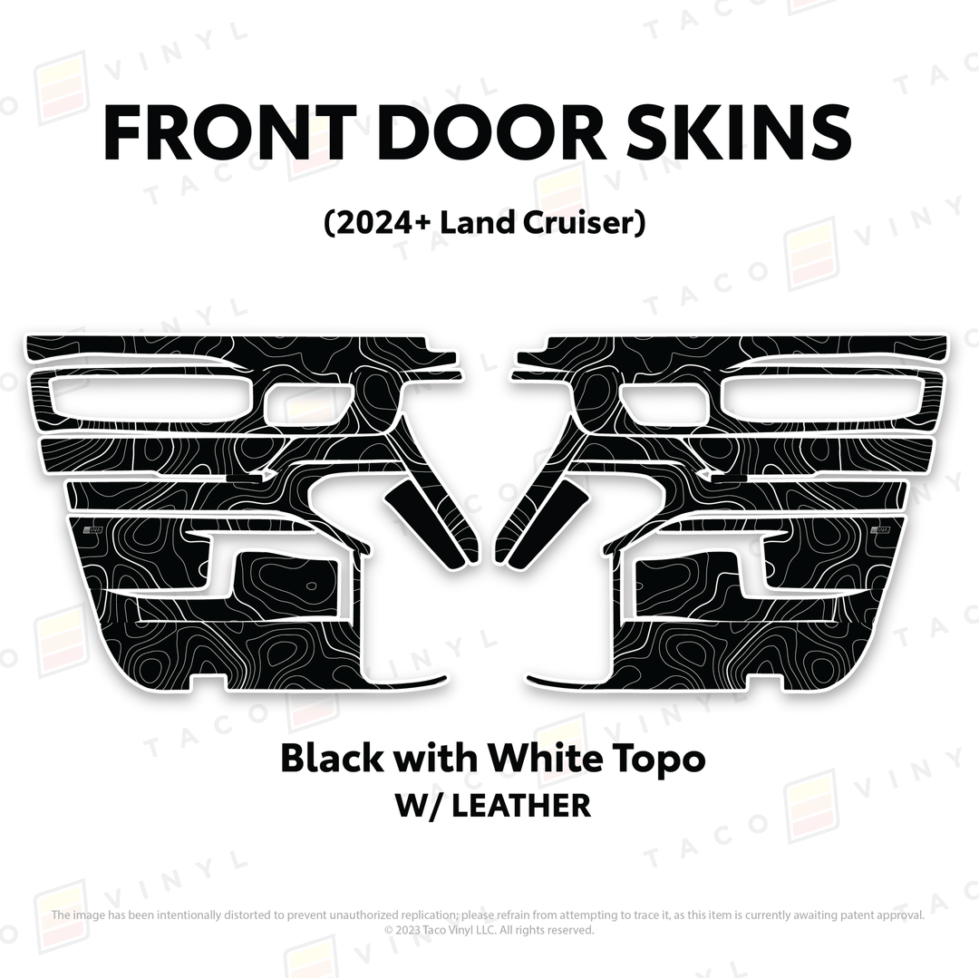 2024+ Land Cruiser 250 Door Skins | With Leather | Front Driver/Passenger | All Black (Most Popular) | Protective Vinyl