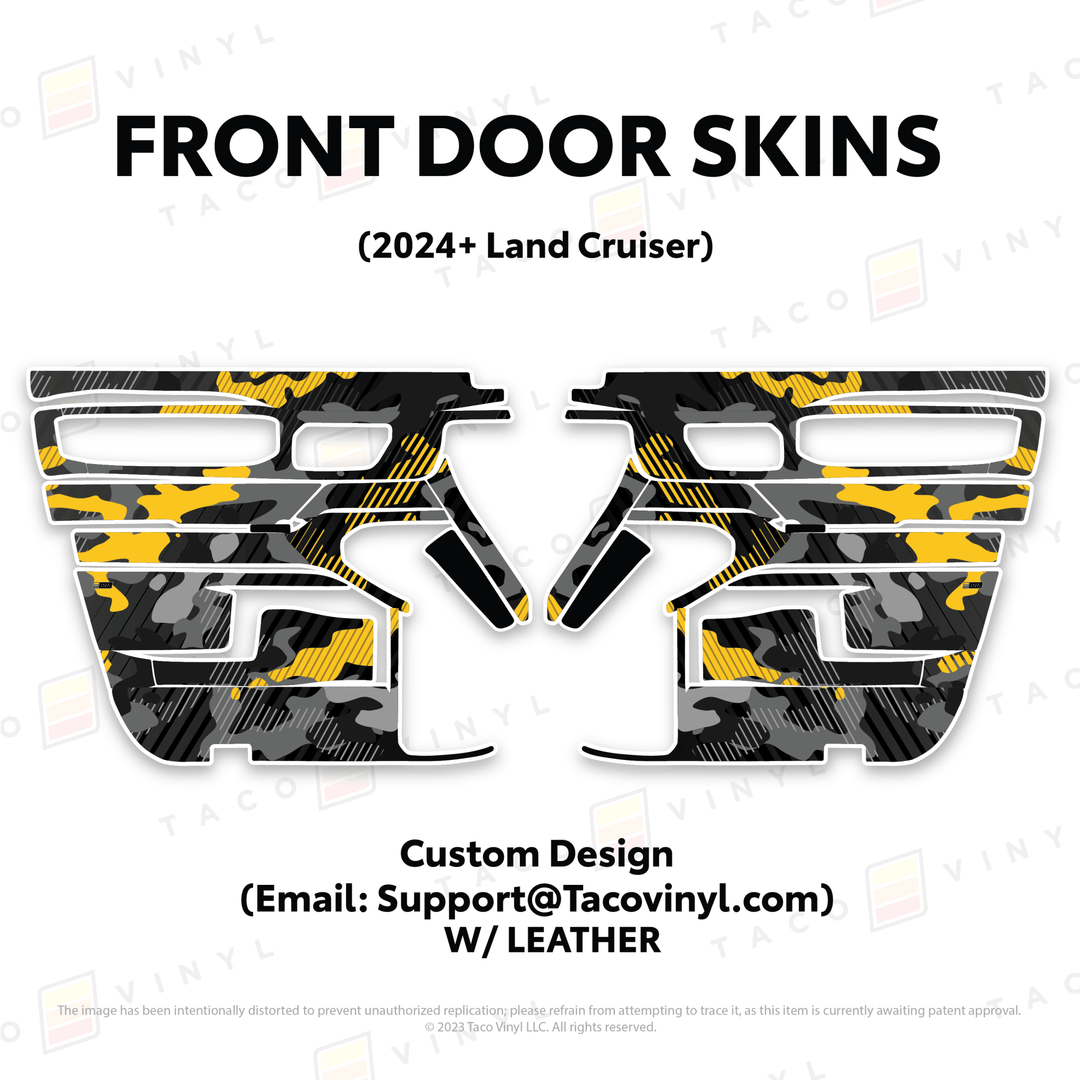 2024+ Land Cruiser 250 Door Skins | With Leather | Front Driver/Passenger | Custom Design (Email: Support@tacovinyl.com) | Protective Vinyl