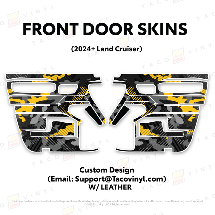 2024+ Land Cruiser 250 Door Skins | With Leather | Front Driver/Passenger | Custom Design (Email: Support@tacovinyl.com) | Protective Vinyl