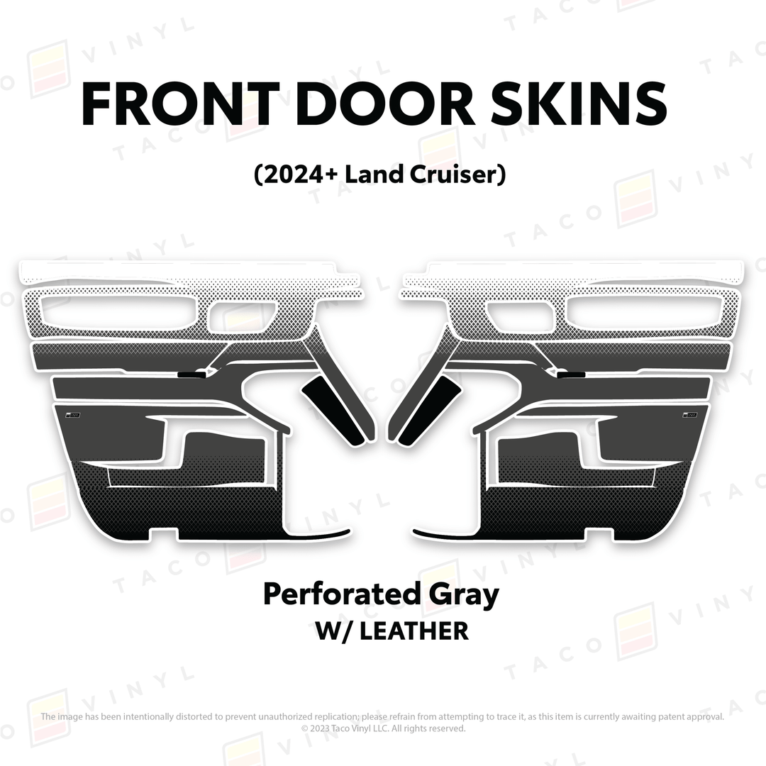 2024+ Land Cruiser 250 Door Skins | With Leather | Front Driver/Passenger | Perforated Gray | Protective Vinyl
