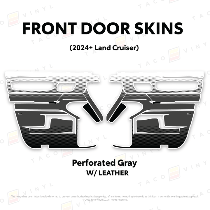 2024+ Land Cruiser 250 Door Skins | With Leather | Front Driver/Passenger | Perforated Gray | Protective Vinyl