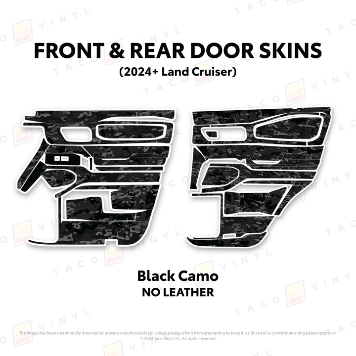 2024+ Land Cruiser 250 Door Skins | Without Leather | Front & Rear Driver/Passenger | Black Camo | Protective Vinyl