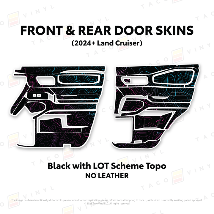 2024+ Land Cruiser 250 Door Skins | Without Leather | Front & Rear Driver/Passenger | Black w/LOT Scheme Topo | Protective Vinyl