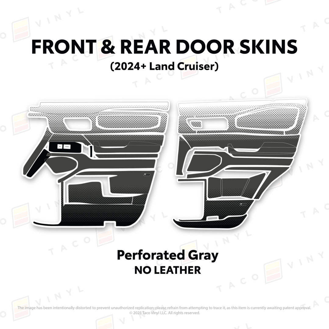 2024+ Land Cruiser 250 Door Skins | Without Leather | Front & Rear Driver/Passenger | Perforated Gray | Protective Vinyl
