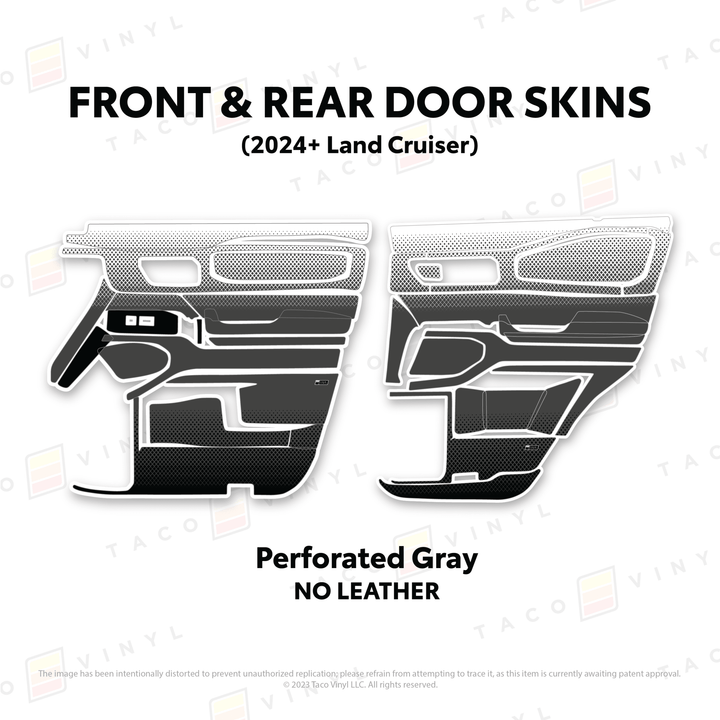 2024+ Land Cruiser 250 Door Skins | Without Leather | Front & Rear Driver/Passenger | Perforated Gray | Protective Vinyl