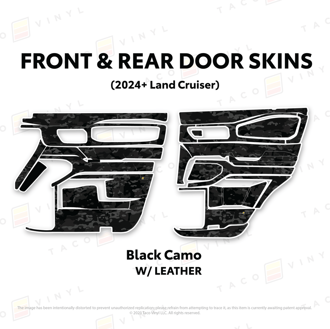 2024+ Land Cruiser 250 Door Skins | With Leather | Front Driver/Passenger | All Black (Most Popular) | Protective Vinyl