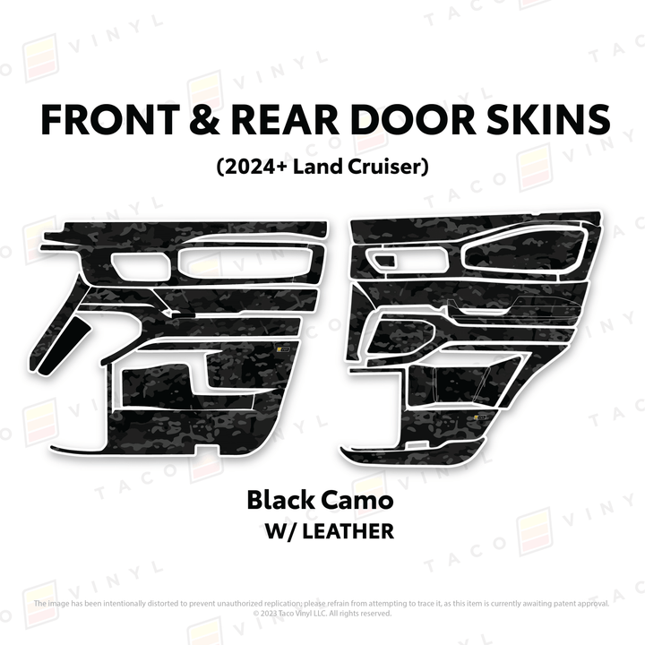 2024+ Land Cruiser 250 Door Skins | With Leather | Front Driver/Passenger | All Black (Most Popular) | Protective Vinyl