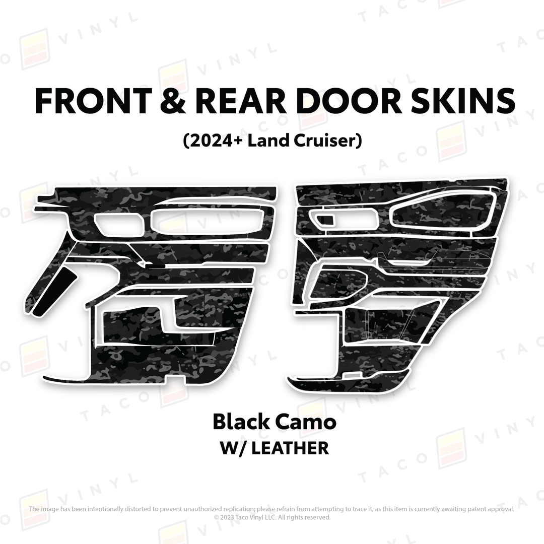 2024+ Land Cruiser 250 Door Skins | With Leather | Front & Rear Driver/Passenger | Black Camo | Protective Vinyl