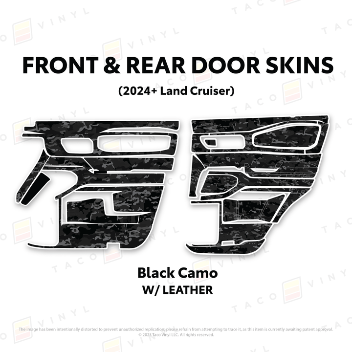 2024+ Land Cruiser 250 Door Skins | With Leather | Front & Rear Driver/Passenger | Black Camo | Protective Vinyl