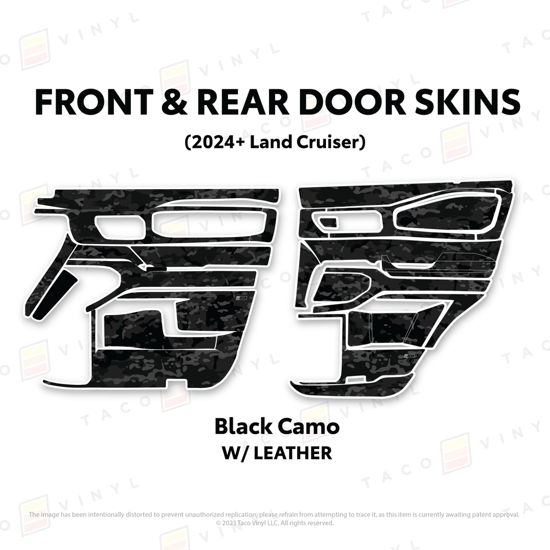 2024+ Land Cruiser 250 Door Skins | With Leather | Front Driver/Passenger | All Black (Most Popular) | Protective Vinyl