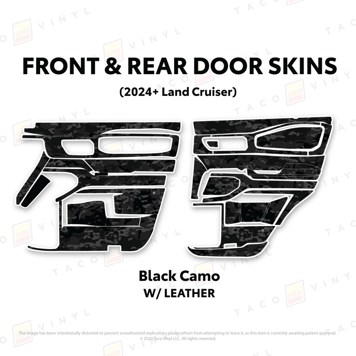 2024+ Land Cruiser 250 Door Skins | With Leather | Front Driver/Passenger | All Black (Most Popular) | Protective Vinyl